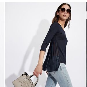 Armani Exchange Navy Pleated Sweater Longsleeve Blouse XS